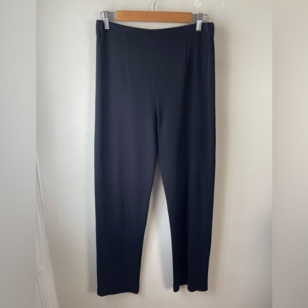 exclusively misook Straight Leg Knit Pant, Black small travel pull on stretch